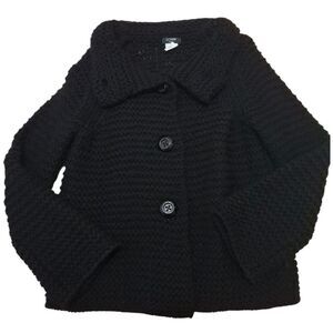 J Crew Chunky Knit Black Wool Cardigan Sweater Size M